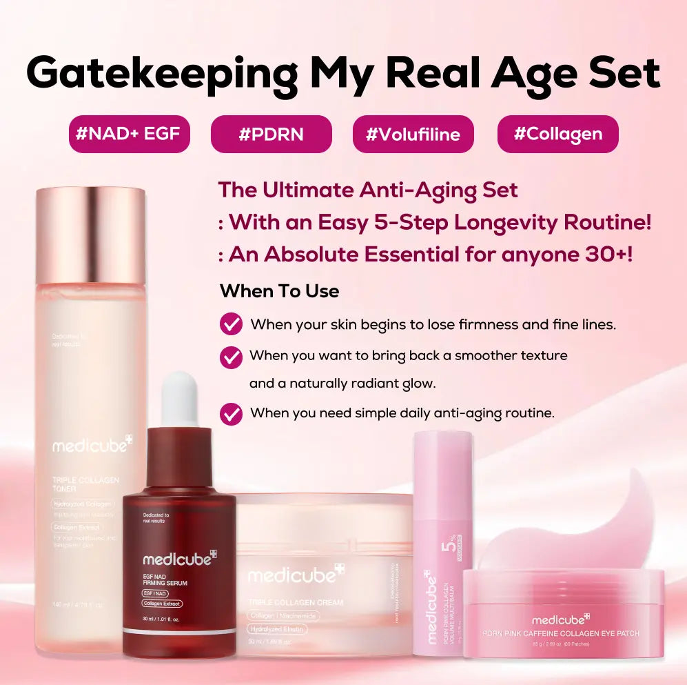 Unlock Your Youthful Glow with the [NEW] Medicube Gatekeeping My Real Age Set - 5 Steps to Radiant, Firm, and Plump Skin with Korean Skincare Innovation!